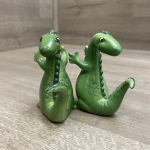Vintage Green Ceramic Dinosaur Salt & Pepper Shakers Made in Japan - Picture 1 of 11