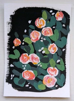 Cartão de arte original ACEO 2,5 x 3,5, guache, pintura, flor, floral, rosas - Imagem 1 de 2