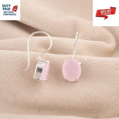 Black Friday Sale Rose Chalcedony 925 Sterling Silver Dangling Earrings Jewelry - Image 1 of 4
