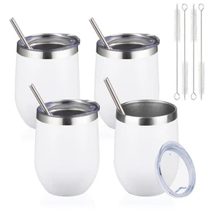 12oz/4 Pack Wine Tumbler with lid, Stainless Steel Travel Mugs Stemless Doubl... - Picture 1 of 6