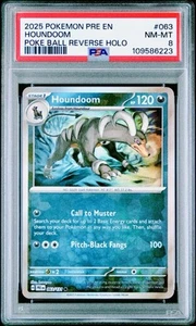 POKEMON PSA 8 HOUNDOOM POKE BALL 063/131 PRE PRISMATIC EVOLUTIONS ENGLISH 2025 - Foto 1 di 3