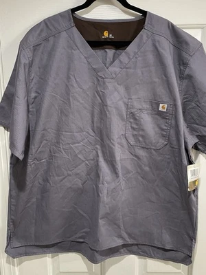 New Carhartt Men’s C15108X Pewter Scrub Top Solid Chest Pocket Size 2XL NWT (a) - Image 1 of 4