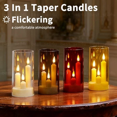 3合1无焰闪烁LED锥形蜡烛电池供电婚礼派对 — 第 1/4 张图片