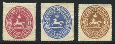 Germany Braunschweig 1865 3 stamps Mint Hinged MH (2 Gr no gum) VF Mi 18-20 - Image 1 of 2