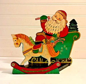Mid-Century 1950’s Santa Christmas Card Holder Hand Painted Wood 9x3x8 - Picture 1 of 13