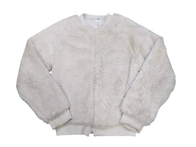 Gap Kids Girl Winter Holiday Ivory Plush Faux Fur Zip Coat Jacket Sz XL 12 - Image 1 of 4