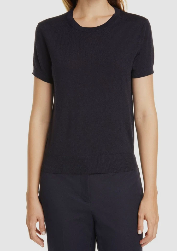Theory Women Blue Basic Regal Wool Short-Sleeve T-Shirt Petite Size P