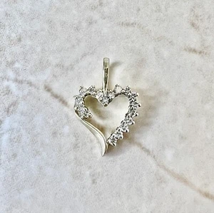 10K Diamond Heart Pendant Necklace - 10K Two Tone Solid Gold Diamond Pendant - Picture 1 of 7