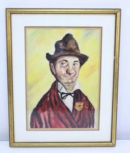 VTG Reg. Adams 1986 Drawing Framed Matted Art Abstract Kids Room Hobo Clown Man - Picture 1 of 12