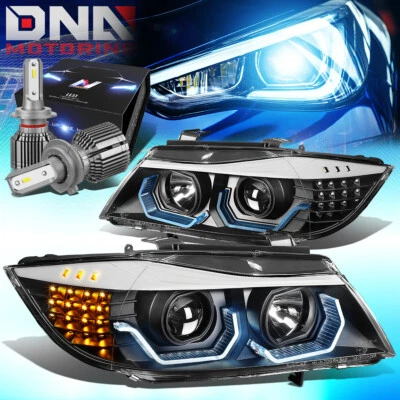 PARA BMW E90 SERIE 3 2006-2008 FAROS 3D U-HALO CON KIT LED + VENTILADOR FRÍO NEGRO Foto 1 de 4