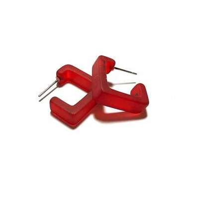 Dark Cherry Red Frosted Small Square Hoop Earrings - Image 1 of 4