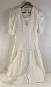VTG Gunne Sax Jessica McClintock Dress White Button Front Low Waist Lace 9 USA - Picture 1 of 14