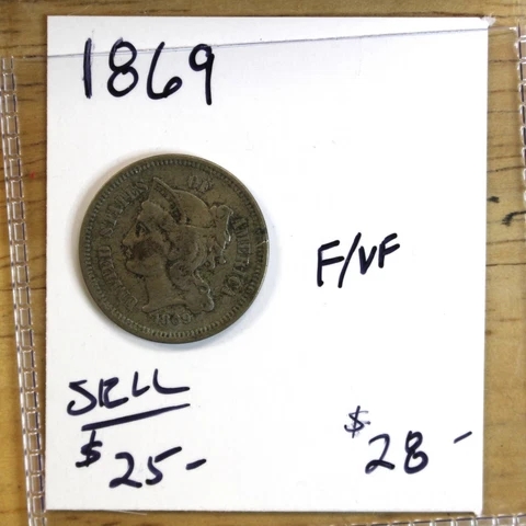 1869 Three Cent Nickel - Nice Type Coin W/ Even Wear Cover