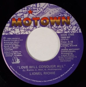 LIONEL RICHIE: Love Will Conquer All / The Only One MOTOWN RECORDS 7" 45 RPM - Imagen 1 de 2