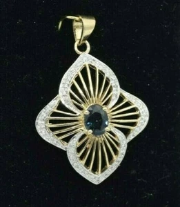 14K Diamond & Sapphire Pendant circa .40ct Diamonds, 1.0 ct Sapphire (BTS489) - Picture 1 of 3