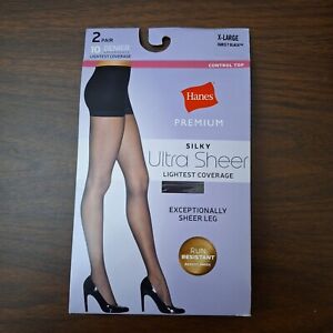 HANES Premium Silky Ultra Sheer Lightest Coverage Size XL Barely Black - 2 Pairs