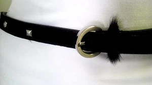 Womens Skinny Rivet and Fur Dark Brown Waist Belt Size S M - Picture 1 of 7