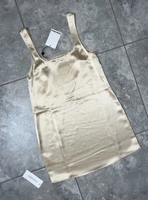 Rumored Monaco Sleeveless Cream Satin Tank Cami Mini Shift Dress Capsule New S - Image 1 of 4
