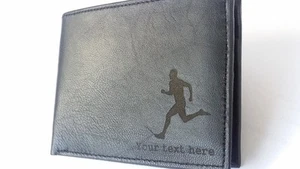 Running Personalised Leather Mens Wallet (jogging merchandise gift present) - Picture 1 of 4