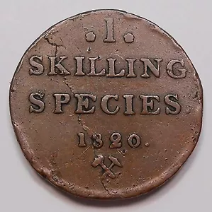Noruega 1820 "IB" Contragolpe DIE BREAK ERROR Habilidad F-VF * RARA Moneda Carl XIV - Imagen 1 de 4