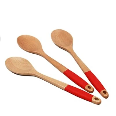 Premium Silicone Handle 14 inch Red Wooden Spoon Set - Image 1 of 4