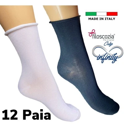 12 PAIA CALZE CORTE DONNA UOMO CALZINI SENZA ELASTICO IN COTONE FILO DI SCOZIA - Immagine 1 di 4