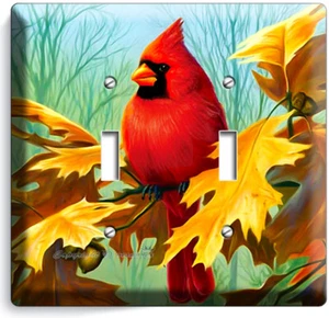 KARDINAL VOGEL EICHE BLÄTTER EICHELN 2 GANG LICHTSCHALTER WANDTELLER ZIMMERDEKO - Bild 1 von 1