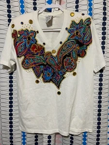 KWBL Los Angeles hand painted T-shirt / Paisley design / 1991 vintage VTG 90s - Picture 1 of 13