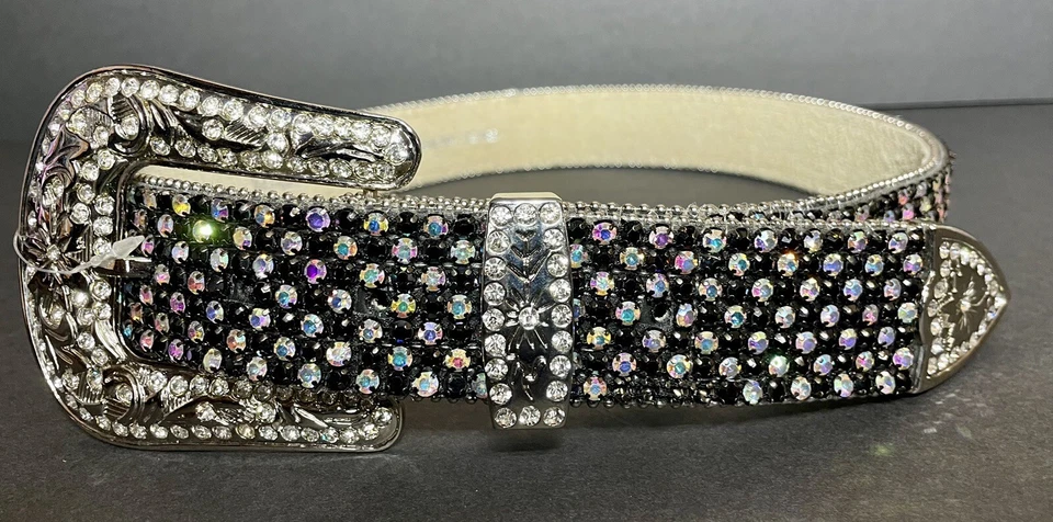 Cinturón Western BLINGY Mujer Estrás Cuero Ajustable Negro Cristal AB Foto 1 de 4