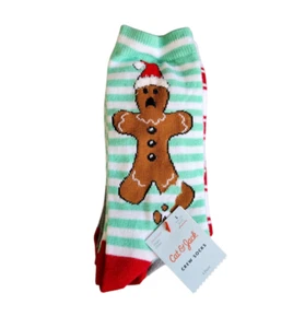 Cat & Jack Crew Socks 4 pairs Gingerbread Man Polka Dots Stripes Shoe Sz 3-10 L - Picture 1 of 3