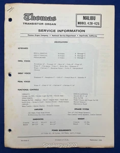 Original Thomas Organ Service Manual / Malibu 420 425 -- #3 - Picture 1 of 1