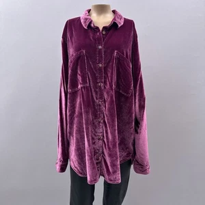 Pilcro Anthropologie Top Women XL Purple Velvet Mara Relaxed Button Up Shirt - Picture 1 of 11
