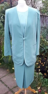 Occasion Designer Jacques Vert green velvet pencil top skirt & jacket suit UK 10 - Picture 1 of 9