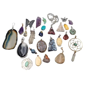 All Semi Precious Gemstone Stone Pendant Lot of 23 Various Styles Colors - Picture 1 of 11