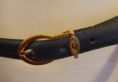 Christian Dior Gray Aniline Cowhide Skinny Belt Women's Large Logo Buckle 10012 - Image 1 of 4