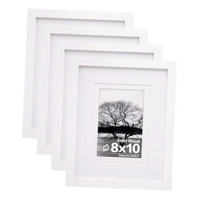  Conjunto de 4 molduras para quadros, feitas de madeira maciça cobertas por acrílico 8x10 branco - Imagem 1 de 4