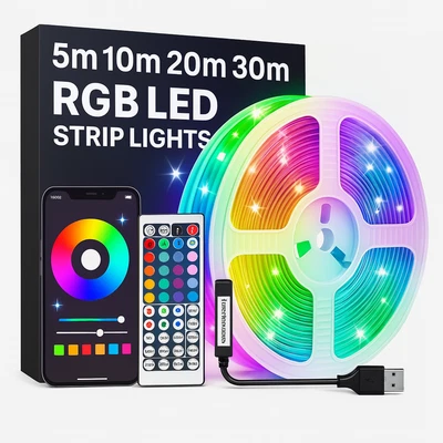 RGB LED Strip Lights 5-30M Bluetooth APP USB Color Changing Music Sync TV Decor - Image 1 of 4