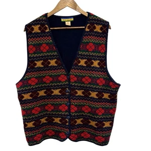 Chaleco Suéter Bryn Connelly Vintage Para Mujer 2X Azul Retazos Sin Mangas Abuela - Imagen 1 de 9