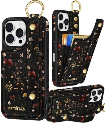 Petitian for iPhone16ProMax Case/6 Card Wallet RFID Blocking Magnet Closure - Image 1 of 4