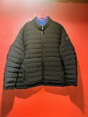 Chaqueta acolchada reversible negra y azul con cremallera para hombre Nautica 3XLT Foto 1 de 4