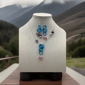 Artistic Jewelry Set “Circular “ By Haobalabu Blue Tone Multicolor Gemstones - Picture 1 of 9