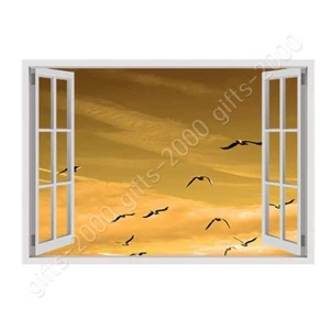 Gaviotas Flying In Sky por ventana 3D falsa | lona (enrollada) | obras de arte de pared - Imagen 1 de 21