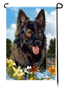 Summer Flowers Garden Flag - Plush Sable German Shepherd - Picture 1 of 1