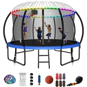 10FT 500LBS Trampoline with Basketball Hoop for Kids Pumpkin Outdoor Trampoline - Picture 1 of 9