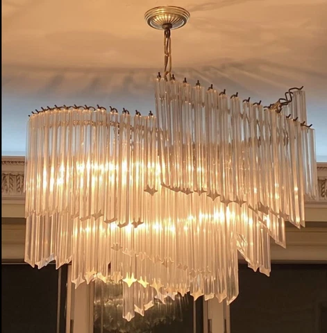 Vintage Italian Murano Clear Glass Quatro Punta Chandelier Italy 🌺 Cover