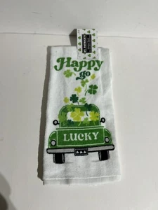 St. Patricks Kitchen Towel 15x25 in Happy Go Lucky Green White Cotton Cloth NEW - Picture 1 of 3