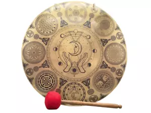 18 inches Moon Face Carving Tibetan Gong, Best for sound healing practices, Yoga - Picture 1 of 5