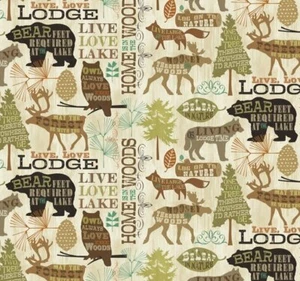 LIVE LOVE LODGE BY DAVID TEXTILES RUSTIC OUTDOOR NATURE WOODS Cotton Fabric HY - Picture 1 of 4