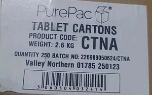 250 CTNA White Tablet Cartons 110 x 100 x 27mm Folding Box Board PurePac - Picture 1 of 3