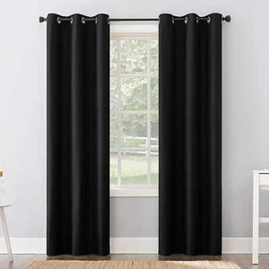 Ethan Black Out Curtains #918  54" x 84" long, 4 Panels  Solid Black Color - Picture 1 of 5